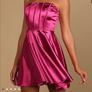 Lulu’s Satin Strapless Skater Dress - NWT